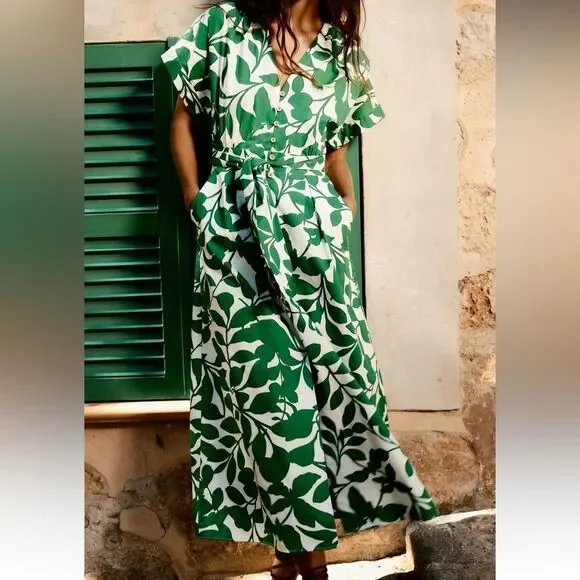 Zara 100% cotton printed belted midi dress - Picture 4 of 6